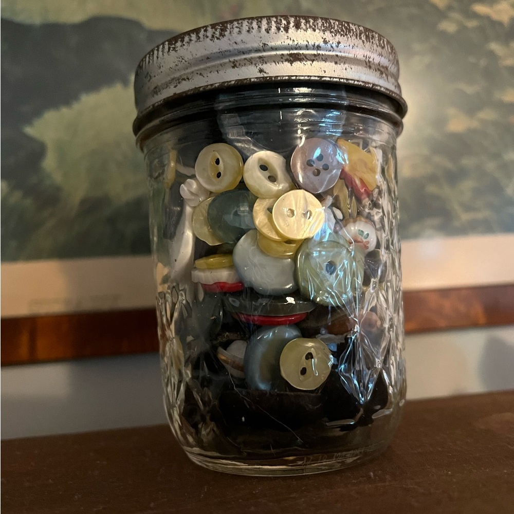 Vintage Button Collection in Mason Jar